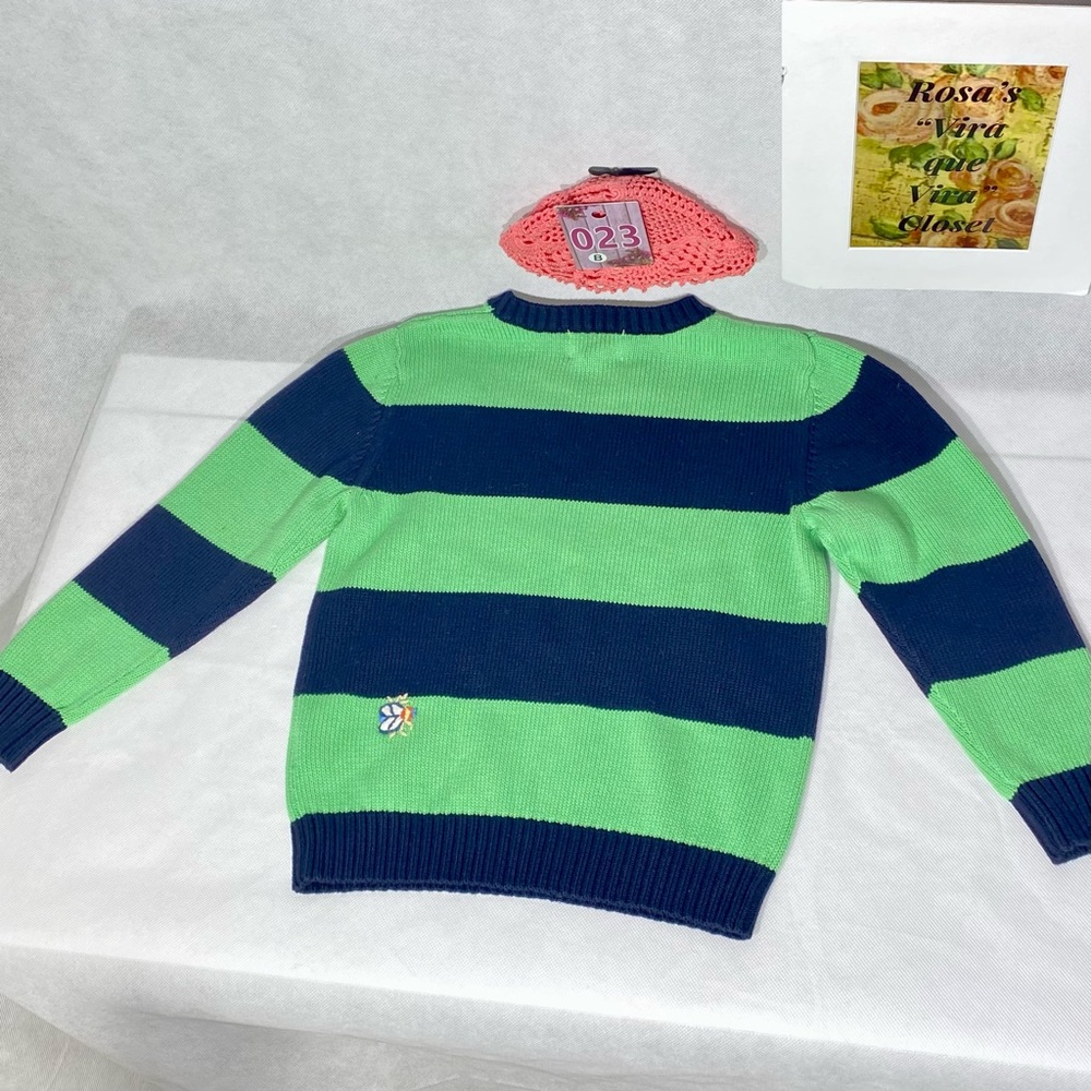 Best & Co. NWT Stripe Fly Crew Sweater Kids 6 Navy and Green - Picture 4 of 9